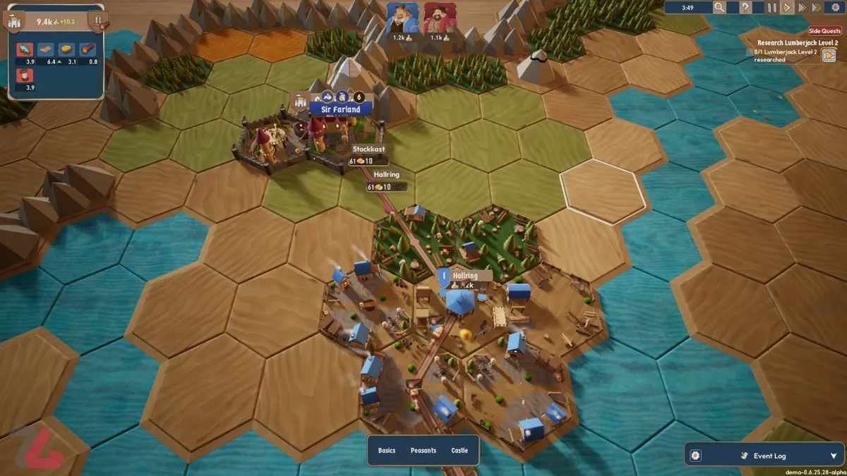 Close up of city buildings in Let Them Trade demo